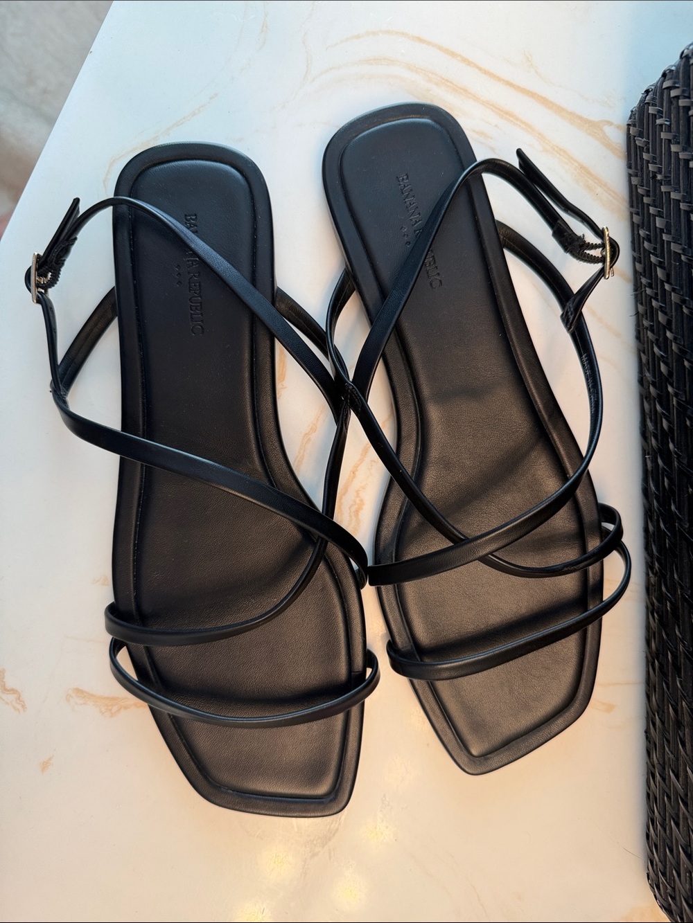 Banana Republic Black Strappy Square-Toe Sandals